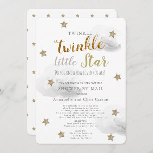 Twinkle Little Star Grey Cloud Baby Shower By Mail Invitation