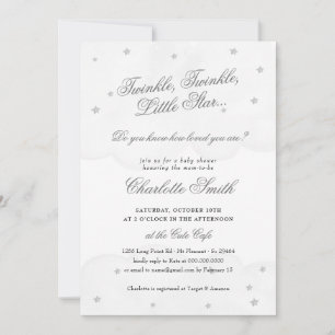 Twinkle Little Star Grey Elegant Baby Shower Invitation