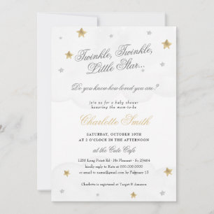 Twinkle Little Star Grey Gold Elegant Baby Shower Invitation