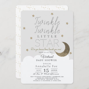 Twinkle Little Star Grey Virtual Baby Shower Invitation