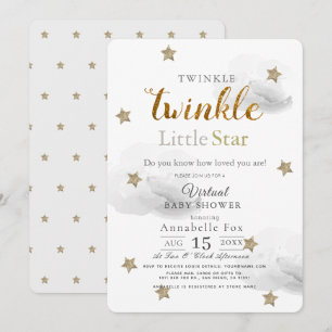Twinkle Little Star Grey Virtual Baby Shower Invitation