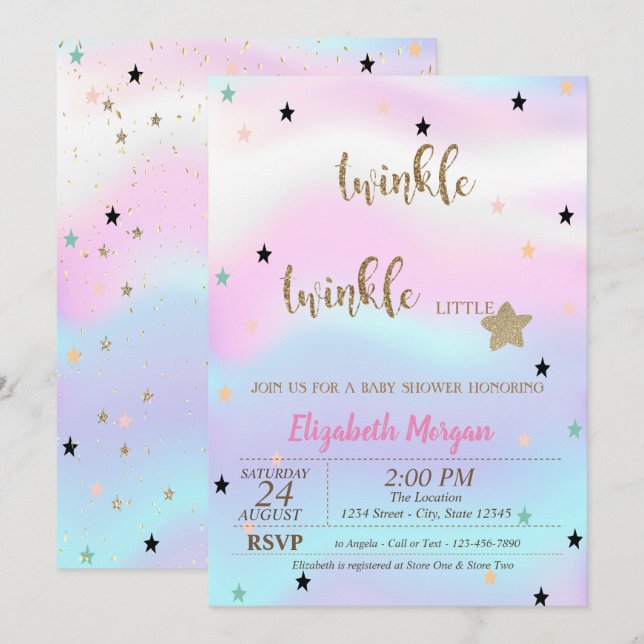 Twinkle Little Star Holographic Baby Shower Invitation (Front/Back)