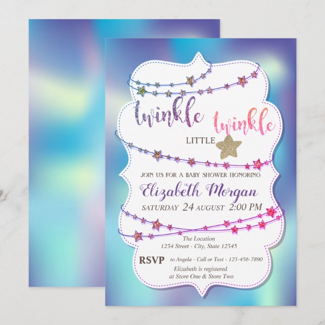 Twinkle Little Star Holographic Baby Shower Invitation (Front/Back)