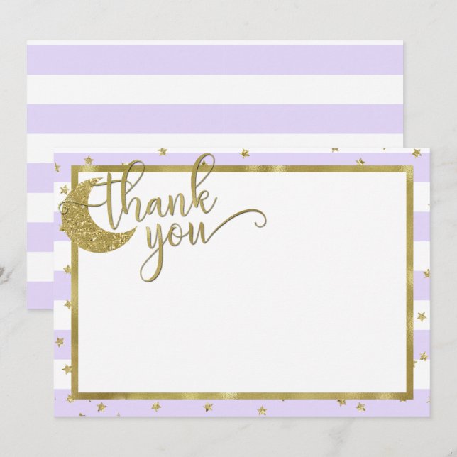 twinkle little star lavender & gold thank you card (Front/Back)