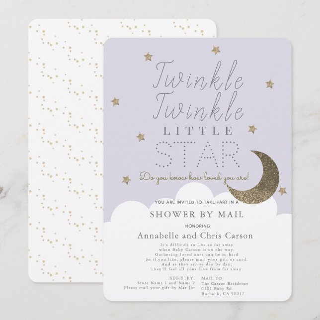 Twinkle Little Star Lilac Baby Shower by Mail Invitation (Front/Back)
