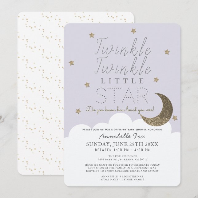 Twinkle Little Star Lilac Drive-by Baby Shower Invitation (Front/Back)