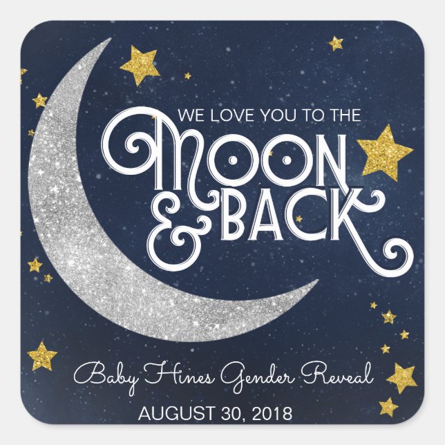 Twinkle Little Star Moon & Back Baby Shower Square Sticker (Front)