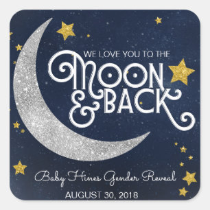Twinkle Little Star Moon & Back Baby Shower Square Sticker