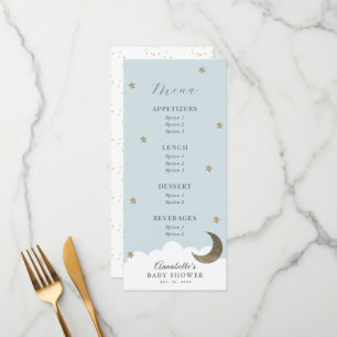 Twinkle Little Star Moon Blue Baby Shower Menu