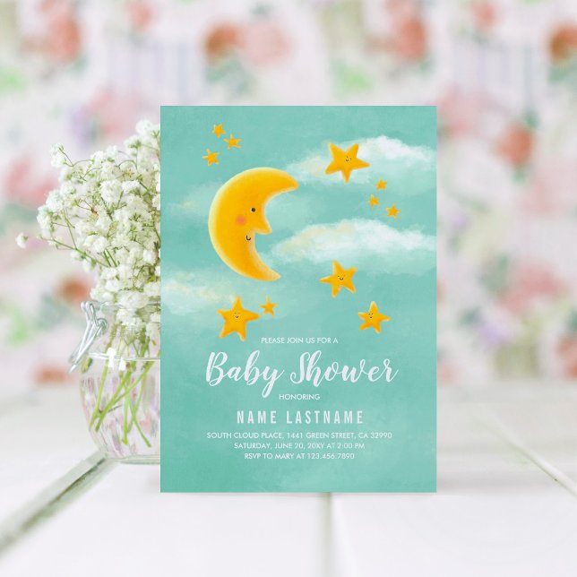 Twinkle Little Star Moon Cute Baby Shower Invitati Invitation (Creator Uploaded)