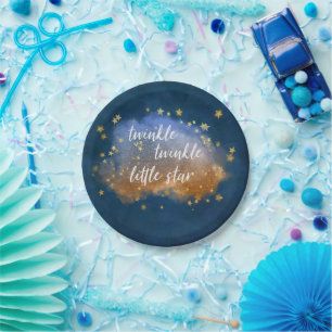 Twinkle Little Star Navy Blue Copper Gold Dust Paper Plate