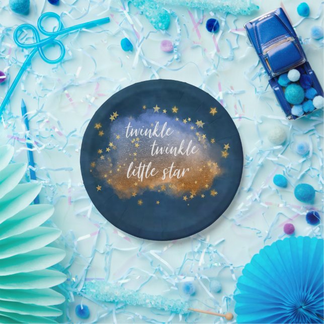 Twinkle Little Star | Navy Blue Copper Gold Dust Paper Plate (Party)