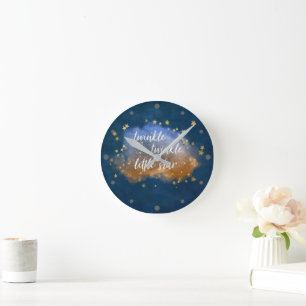 Twinkle Little Star   Navy Blue Copper Gold Dust Round Clock