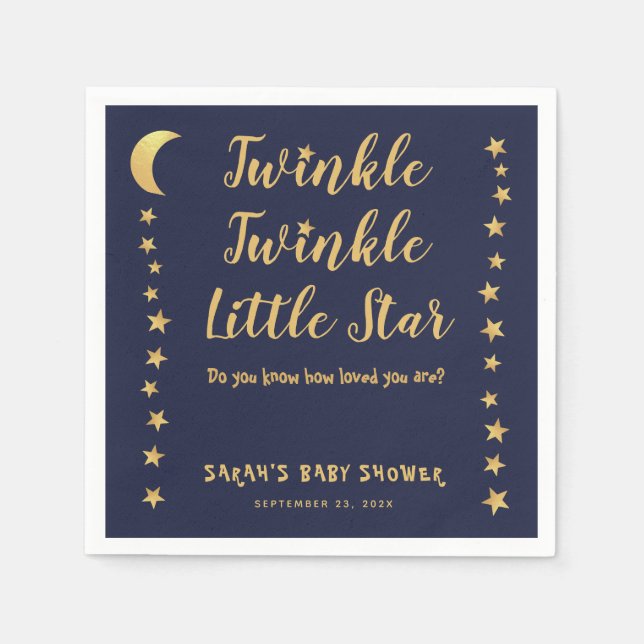 Twinkle Little Star Navy Blue Gold Baby Shower Napkin (Front)