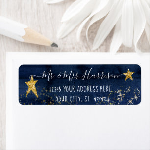Twinkle Little Star Navy Blue Gold Return Address