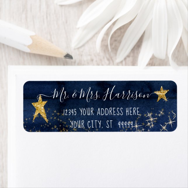 Twinkle Little Star Navy Blue Gold Return Address (Insitu)