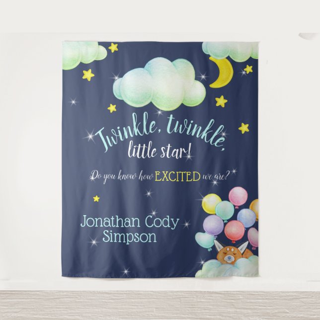Twinkle Little Star Navy Woodland Fox Baby Shower Tapestry (Front)