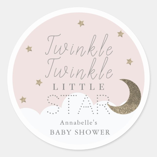 Twinkle Little Star Pink Baby Shower Classic Round Sticker (Front)