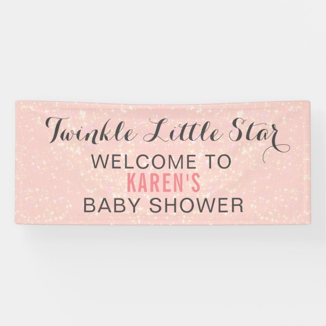Twinkle Little Star Pink Baby Shower Personalised Banner (Horizontal)