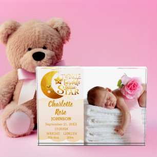 Twinkle Little Star Pink Birth Announcement Baby Photo Block