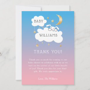 Twinkle Little Star Pink Blue Bunny Gender Reveal Thank You Card