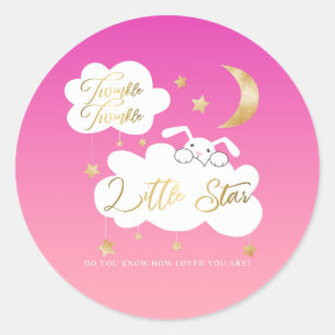 Twinkle Little Star Pink Bunny Baby Shower Favour Classic Round Sticker