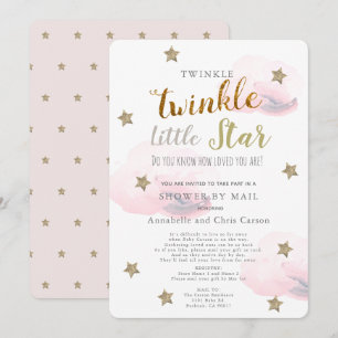 Twinkle Little Star Pink Cloud Baby Shower By Mail Invitation