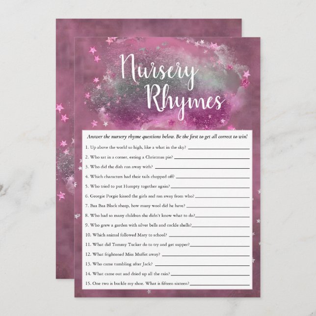 Twinkle Little Star | Pink Grey Nursery Rhyme Game Invitation (Front/Back)