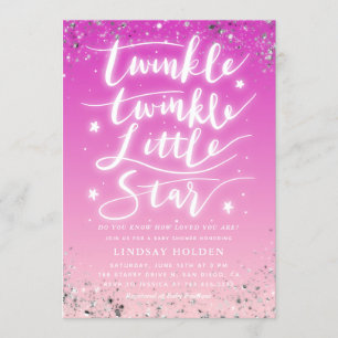 Twinkle Little Star Pink Ombre Baby Shower Invitation