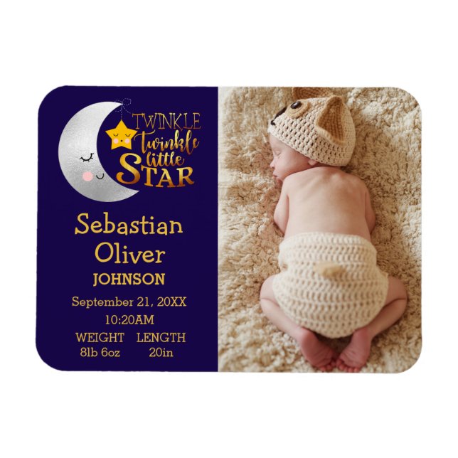 Twinkle Little Star Print Photo Birth Announcement Magnet (Horizontal)