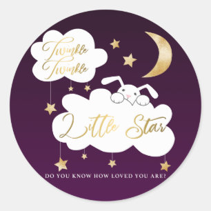 Twinkle Little Star Purple Bunny Baby Shower Favou Classic Round Sticker