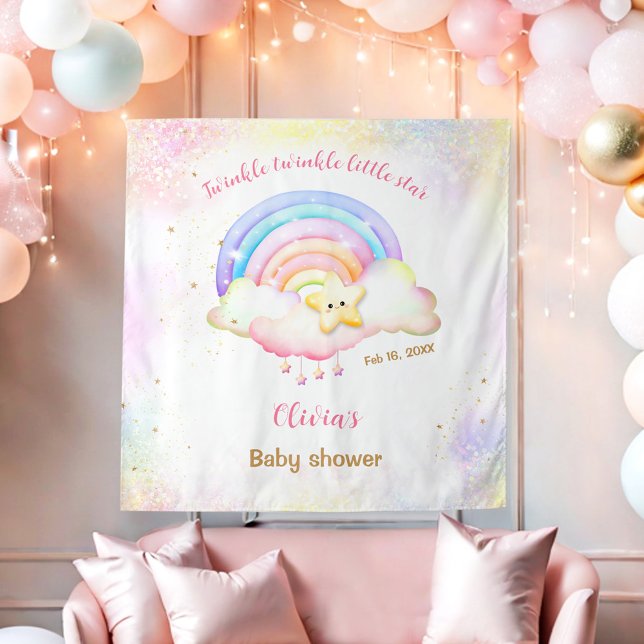 Twinkle Little Star Rainbow Baby Shower Backdrop Tapestry (Twinkle Little Star Rainbow Baby Shower Backdrop)