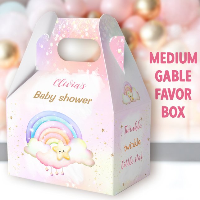 Twinkle Little Star Rainbow Baby Shower Medium Favour Box (Star Rainbow Medium Gable Favor Boxes - You can choose from 3 sizes of these gable favor boxes)