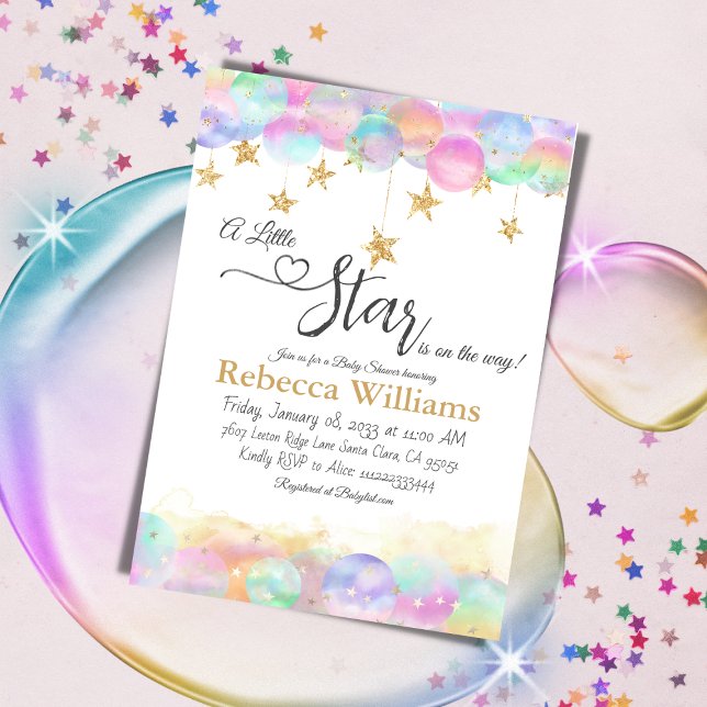 Twinkle Little Star Rainbow Bubbles Baby Shower Invitation (Creator Uploaded)
