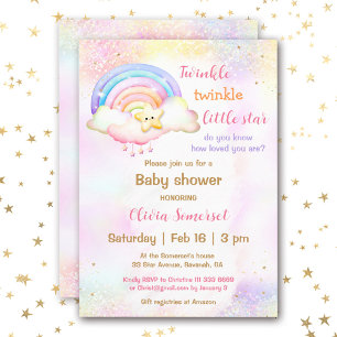 Twinkle Little Star Rainbow Girl Baby Shower Invitation