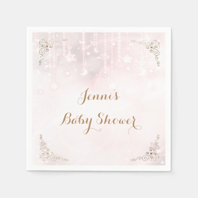 Twinkle little Star Rose Gold Baby Shower Napkin (Front)