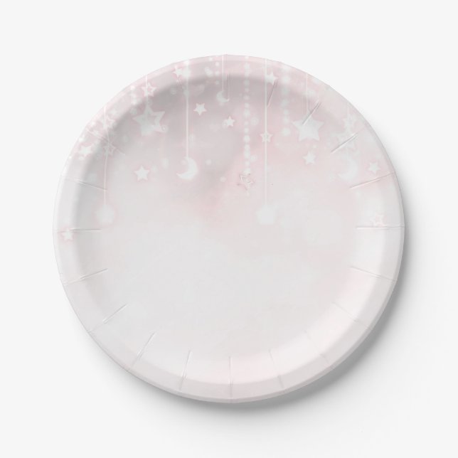Twinkle little Star Rose Gold Baby Shower Paper Plate (Front)