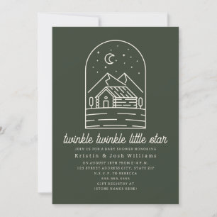 Twinkle Little Star Rustic Green Baby Shower Invitation