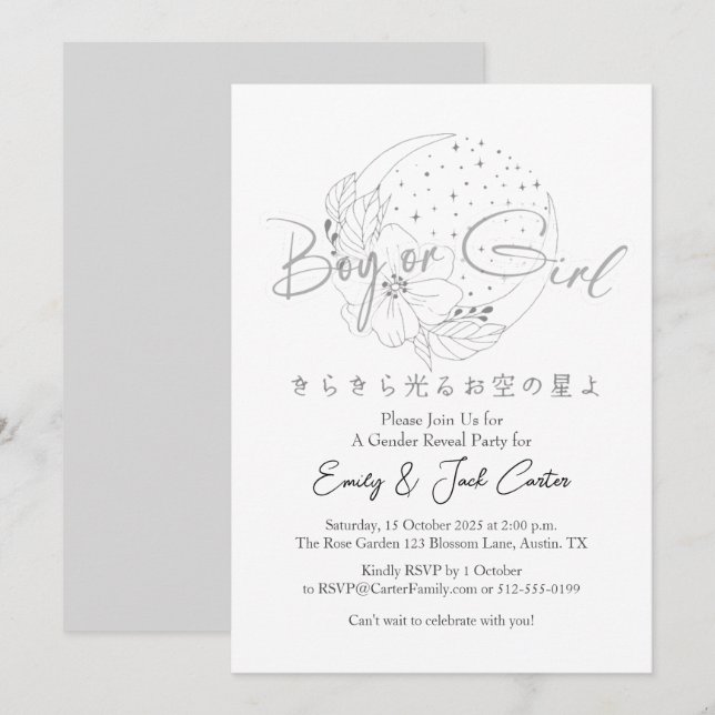 Twinkle Little Star Silver Moon Gender Reveal Invitation (Front/Back)