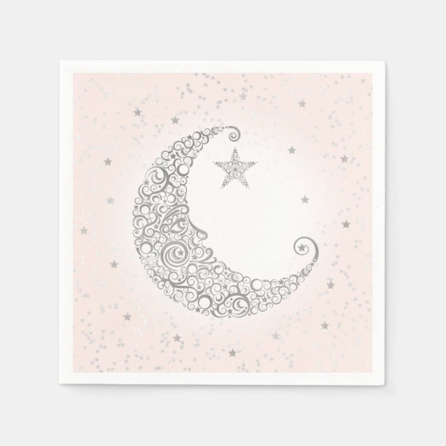 Twinkle Little Star Silver Moon Pink Napkin (Front)