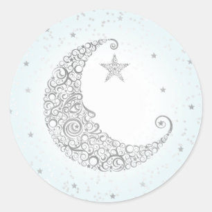Twinkle Little Star Silver Moon Sticker Blue