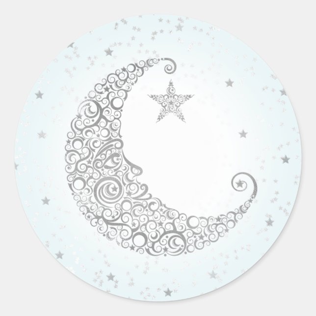 Twinkle Little Star Silver Moon Sticker Blue (Front)