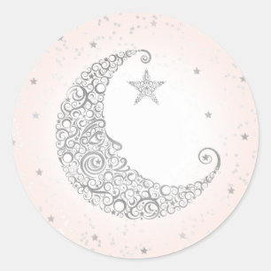 Twinkle Little Star Silver Moon Sticker Pink