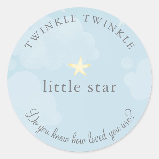 Twinkle Little Star Sky Blue Baby Shower Classic Round Sticker (Front)