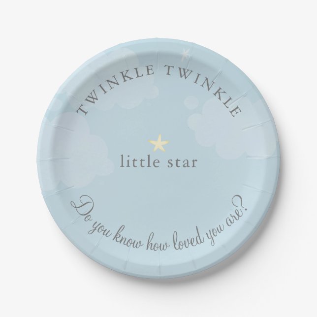 Twinkle Little Star Sky Blue Baby Shower Paper Plate (Front)