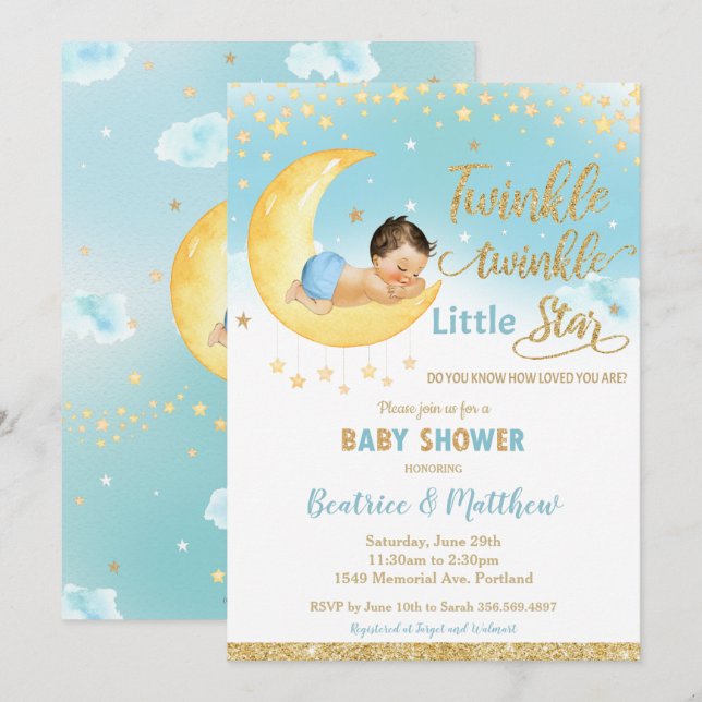 Twinkle Little Star Sleeping Baby Shower Boy  Invitation (Front/Back)