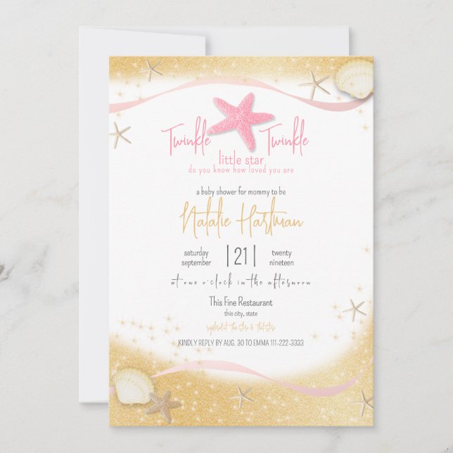 Twinkle Little Star Sparkle Starfish Invitation (Front)