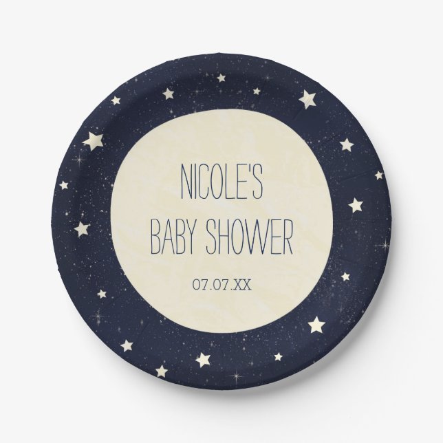 Twinkle Little Star Starry Sky Baby Shower Paper Plate (Front)