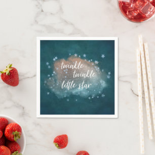 Twinkle Little Star Teal Green and Taupe Brown Napkin