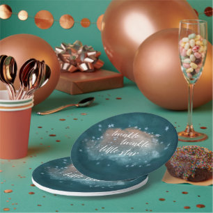 Twinkle Little Star Teal Green and Taupe Brown Paper Plate